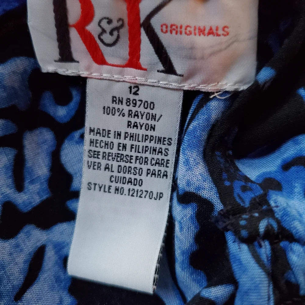 Vtg - R&K Originals - Blue & Black - Floral - Maxi Dress - Size 12